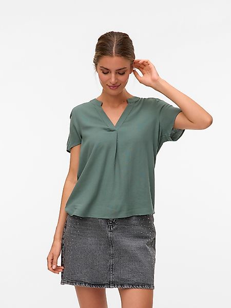 Vero Moda Blusenshirt "VMMYMILO SS V-NECK TOP WVN GA", mit Leinen günstig online kaufen