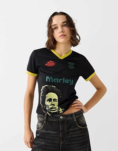 Bershka T-Shirt Bob Marley Mit Kurzen Ärmeln Und Print Damen L Schwarz günstig online kaufen