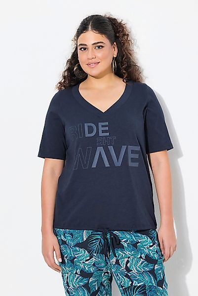 Ulla Popken T-Shirt T-Shirt Schriftdruck Saumband günstig online kaufen