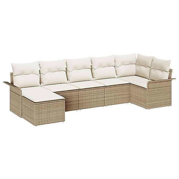 vidaXL Loungesofa 7-teiliges Garten-Sofa-Set mit Kissen Beige Poly Rattan, günstig online kaufen