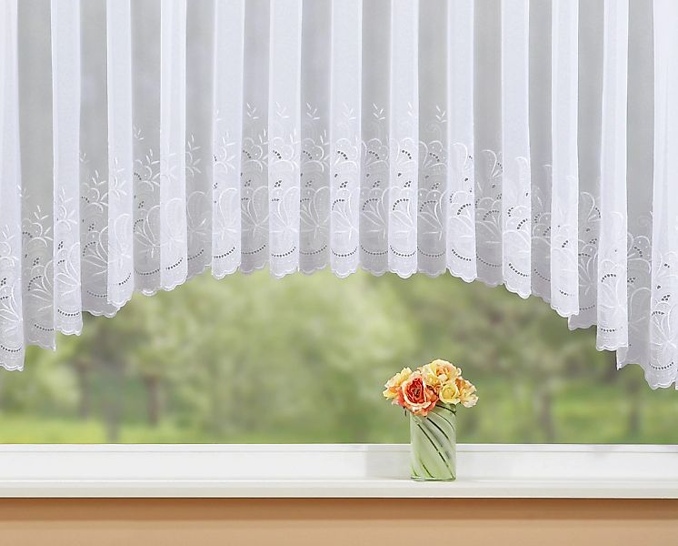 Stickereien Plauen Gardine "Alena" Kräuselband 1 Stk. tlg. veredelt mit ech günstig online kaufen