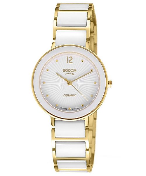 Boccia Quarzuhr Damenuhr Titan Vergoldet/Keramik Weiß günstig online kaufen