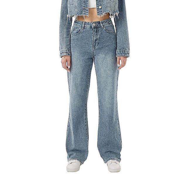 Ital-Design Weite Jeans Damen Freizeit (91279913) Used-Look High Waist Jean günstig online kaufen