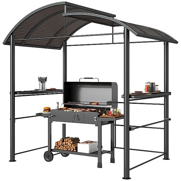 Outsunny Grillpavillon Flammschutzdach BBQ Pavillon 2 Ablagen UV Schutz Per günstig online kaufen