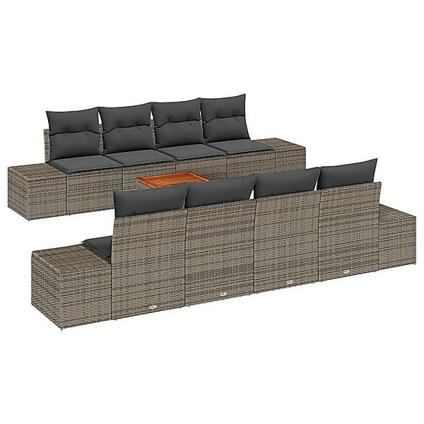 vidaXL Loungesofa 9-tlg. Garten-Sofagarnitur mit Kissen Grau Poly Rattan, 7 günstig online kaufen