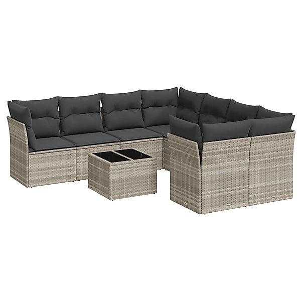 vidaXL 9-Tlg Garten-Sofagarnitur mit Kissen Hellgrau Poly Rattan 3249161 günstig online kaufen