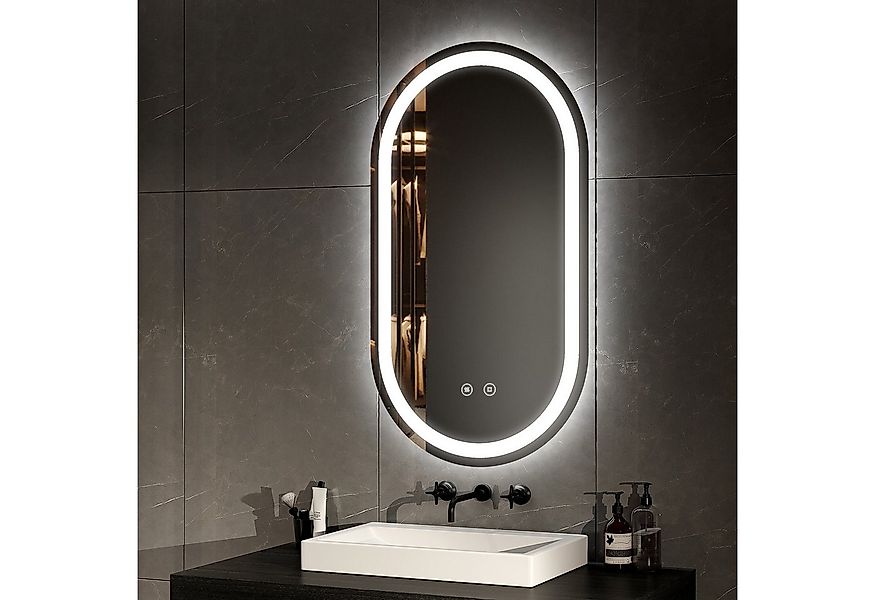 EMKE Badspiegel mit Touch 3 Lichtfarben Dimmbar Antibeschlag (50X90 CM, Hor günstig online kaufen