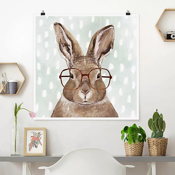 Poster Tiere - Quadrat Bebrillte Tiere - Hase günstig online kaufen