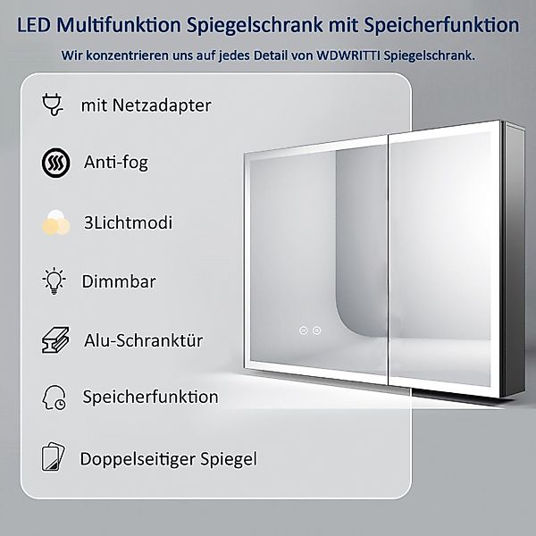 WDWRITTI Spiegelschrank Aluminum Badezimmerspiegelschrank 80cm breit günstig online kaufen