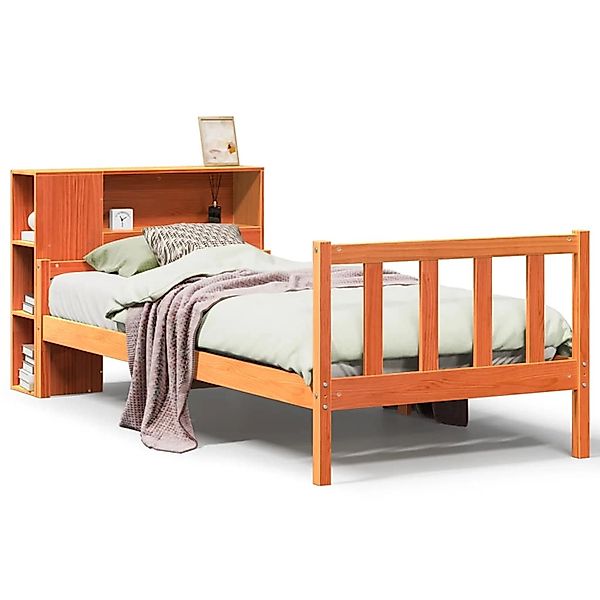 vidaXL Massivholzbett mit Regal ohne Matratze Wachsbraun 75x190 cm 3322113 günstig online kaufen
