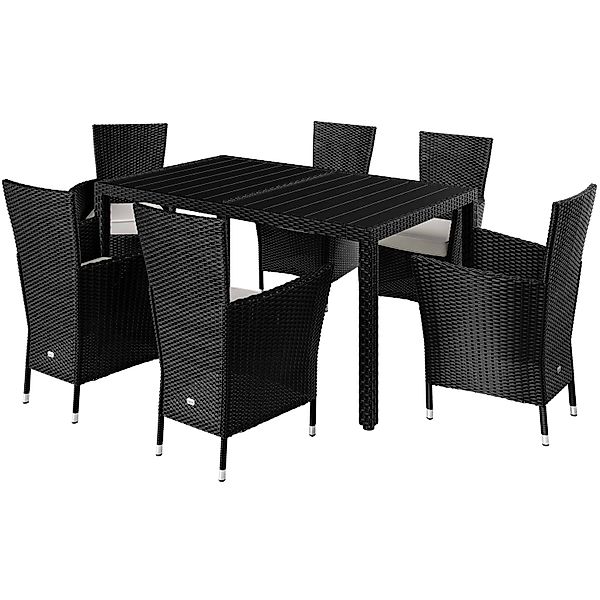 Polyrattan Garten-Sitzgruppe Riga 7-tlg Schwarz günstig online kaufen