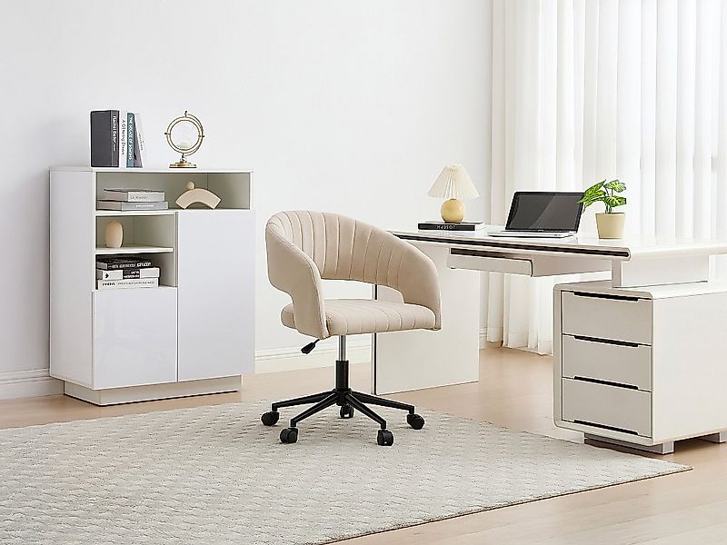Bürostuhl höhenverstellbar - Samt - Beige & Schwarz - TIRIESI von Pascal Mo günstig online kaufen