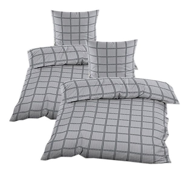 Casa Colori Bettwäsche Seersucker 135x200 Reißverschluss Grau kariert, Seer günstig online kaufen