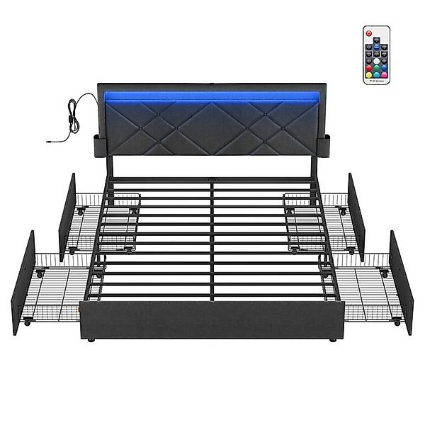 VASAGLE Polsterbett (160 x 200 cm, 4 Schubladen, verstellbares gepolstertes günstig online kaufen
