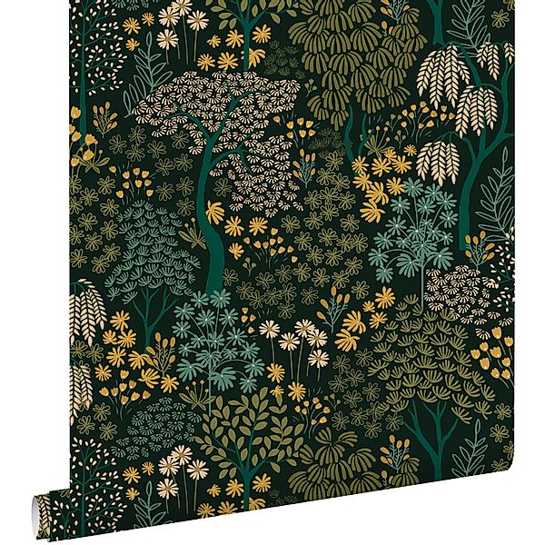 ESTAhome Tapete Bäumen und Blumen Blaugrün und Gelb 50 x 900 cm günstig online kaufen
