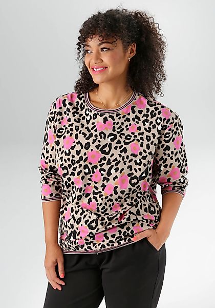 Aniston PLUS Sweatshirt, mit großflächigem, farbenfrohem Leoblumendruck günstig online kaufen