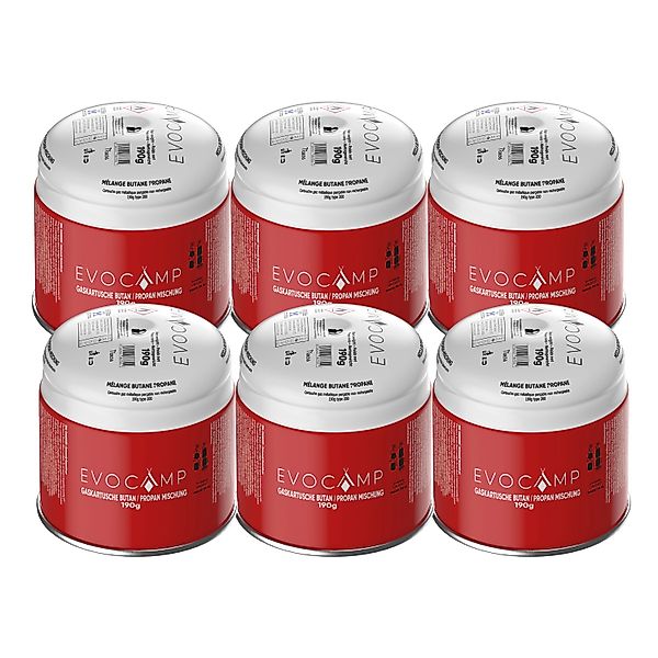 Evocamp Gaskartusche 6 Stück Butan Propan 190g Stechkartusche Typ 200 EN417 günstig online kaufen