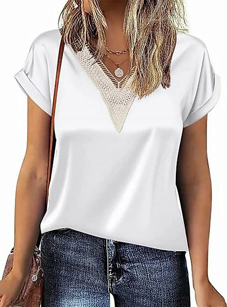 FIDDY Kurzarmbluse T-Shirt Damen Bluse V-Ausschnitt Elegant Lässig Kurzarm günstig online kaufen