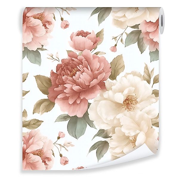 Wallarena Vliestapete Rosa Weiß Rosen Blätter günstig online kaufen