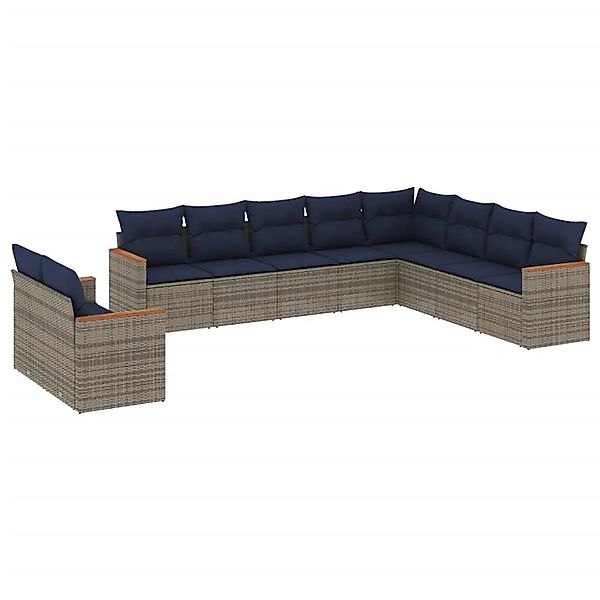 vidaXL 10-Tlg Gartensofa-Set mit Kissen Grau Polyrattan 3226117 günstig online kaufen