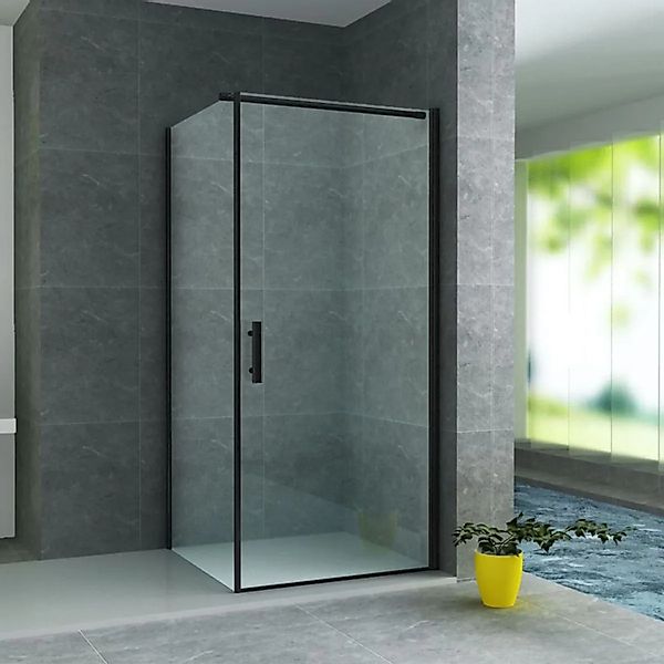 Belvit Duschkabine Drehtür 6 mm Sicherheitsglas Matt Schwarz mit Seitenwand günstig online kaufen