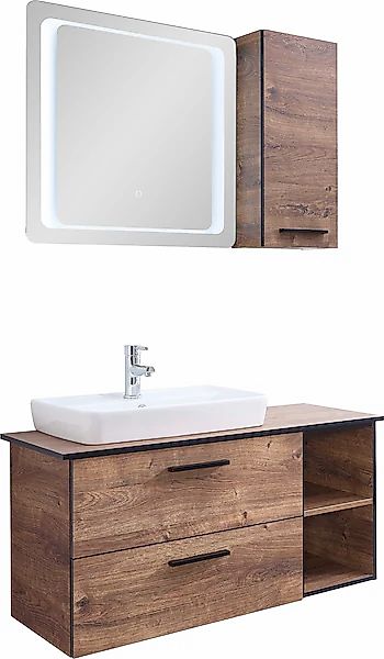 Saphir Badmöbel-Set »Quickset 374 3-teilig, Keramik-Aufsatzbecken mit LED-S günstig online kaufen