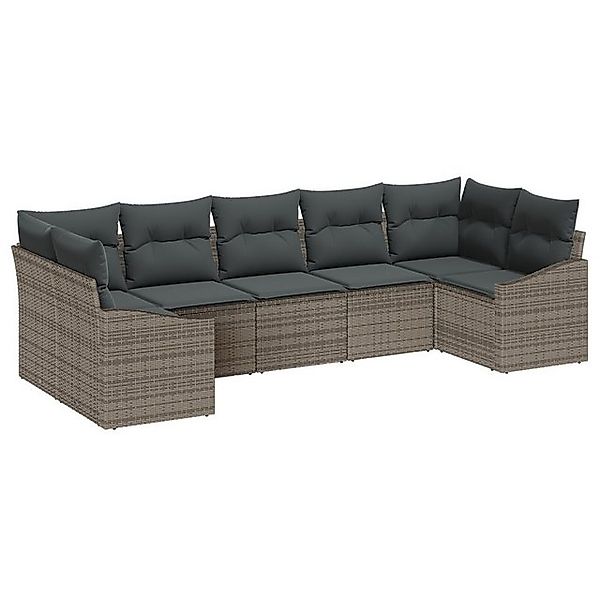 vidaXL Loungesofa 7-teiliges Garten-Dining-Set mit Kissen Graues Poly-Ratta günstig online kaufen