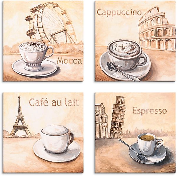 Artland Leinwandbild »Mocca Cappuccino Café au lait Espresso« Getränke 4 St günstig online kaufen