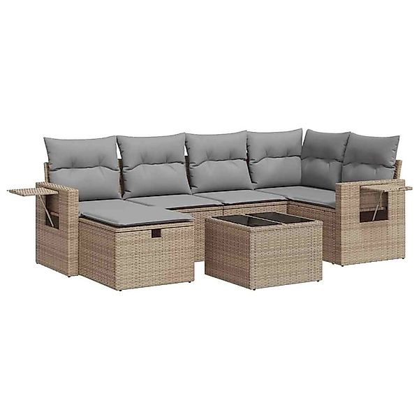 vidaXL 7-Tlg Garten-Sofagarnitur mit Kissen Beige Poly Rattan 3325495 günstig online kaufen