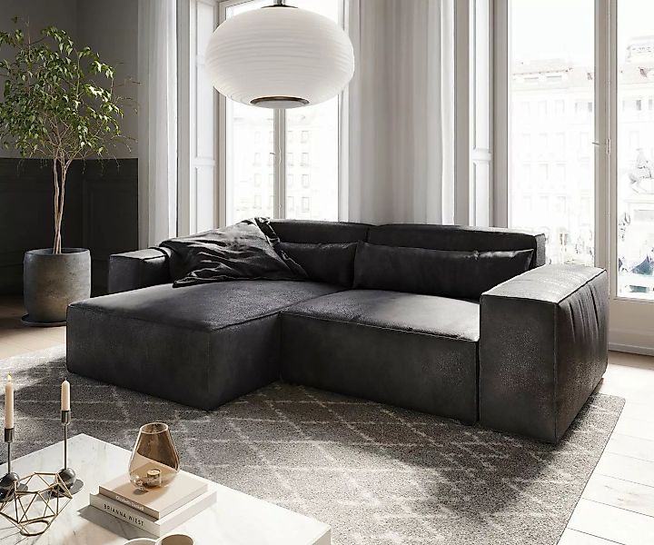 DELIFE Big-Sofa Sirpio, L Lederimitat Vintage Anthrazit 260x160 cm Recamier günstig online kaufen