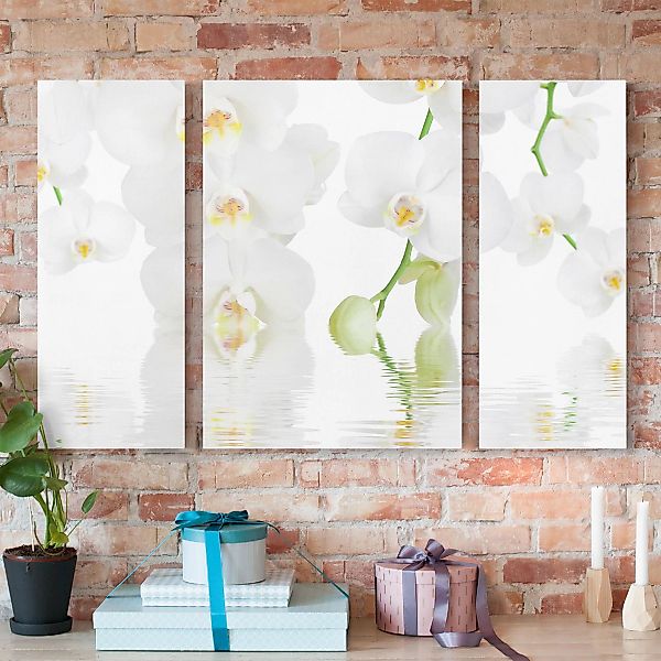 3-teiliges Leinwandbild Blumen - Querformat Wellness Orchidee - Weiße Orchi günstig online kaufen