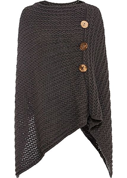 bonprix Strickponcho Poncho mt Rundhals und Holzzierknöpfen günstig online kaufen