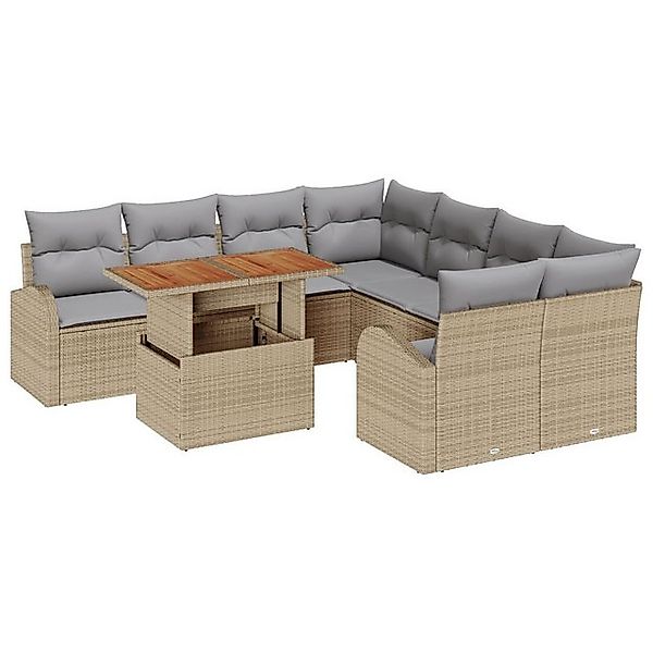 vidaXL Loungesofa 9-tlg. Garten-Essgruppe mit Kissen Beige Poly Rattan, 9 T günstig online kaufen