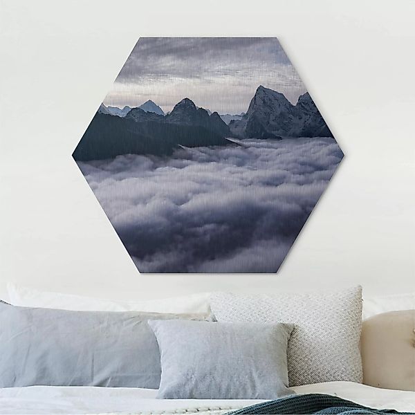 Hexagon-Alu-Dibond Bild Natur & Landschaft Wolkenmeer im Himalaya günstig online kaufen