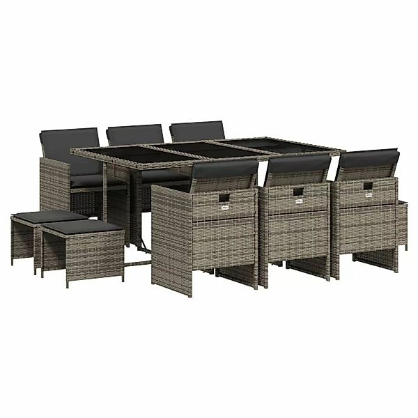 vidaXL 11-tlg Garten-Essgruppe mit Kissen Grau Poly Rattan Modell 11 günstig online kaufen