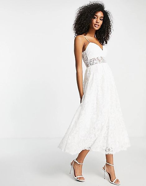 ASOS EDITION – Hope – Midi-Brautkleid aus Spitze in Elfenbein mit schmalen günstig online kaufen
