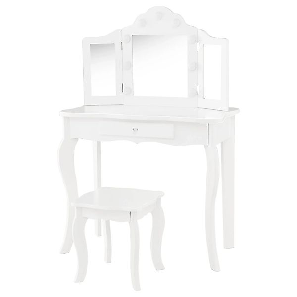 Costway 2 In 1 Kinder Schminktisch mit Led & Klappbarem Spiegel Weiß günstig online kaufen