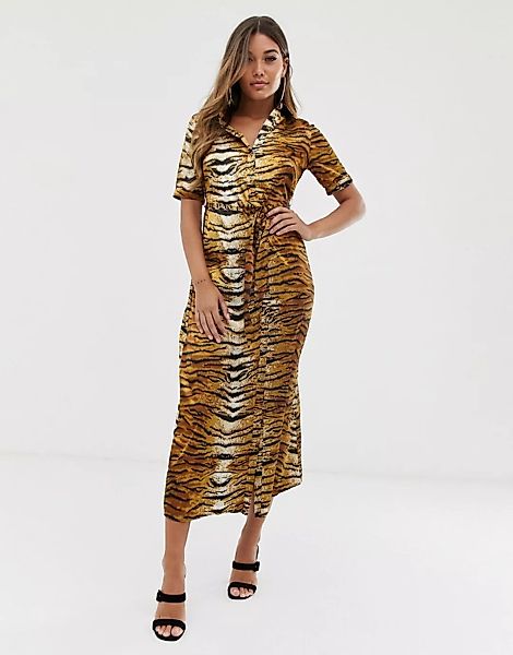 Missguided – Midi-Hemdkleid mit Tigerprint-Mehrfarbig günstig online kaufen