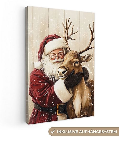 OneMillionCanvasses® Leinwandbild Weihnachtsmann - Rentier - Schnee - Bunt, günstig online kaufen