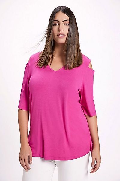 Ulla Popken Rundhalsshirt T-Shirt Schulterausschnitte V-Ausschnitt Halbarm günstig online kaufen