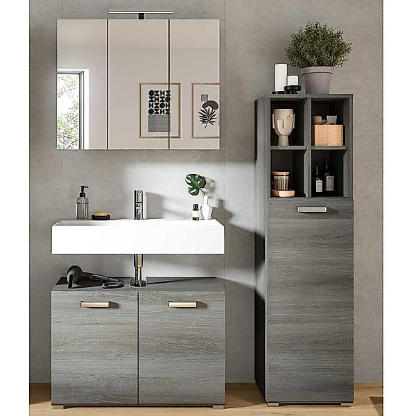 Modernes Badezimmerset in Rauchsilber Holzoptik ohne Waschbecken (dreiteili günstig online kaufen