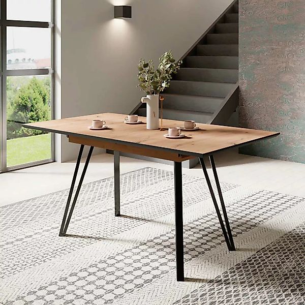 Tisch ausziehbar in modernem Design Wildeichefarben und Schwarz günstig online kaufen