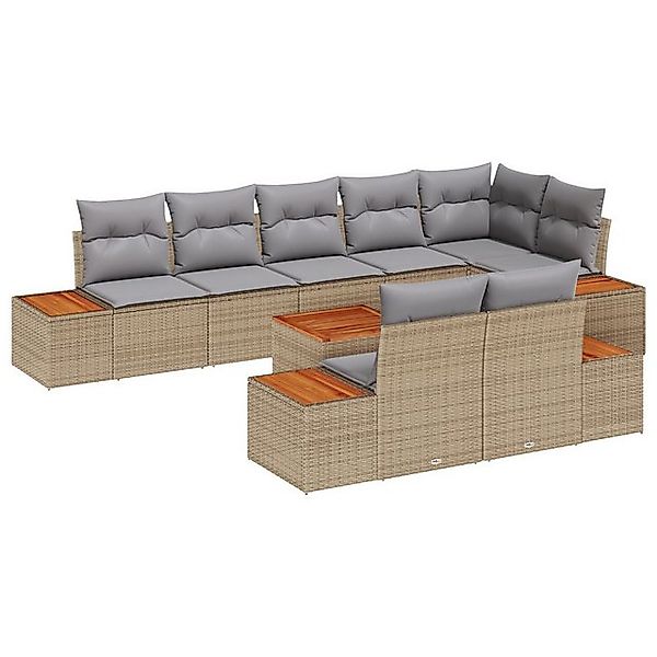 vidaXL Loungesofa 9-teiliges Garten Sofa Set mit Kissen Beige Poly Rattan, günstig online kaufen