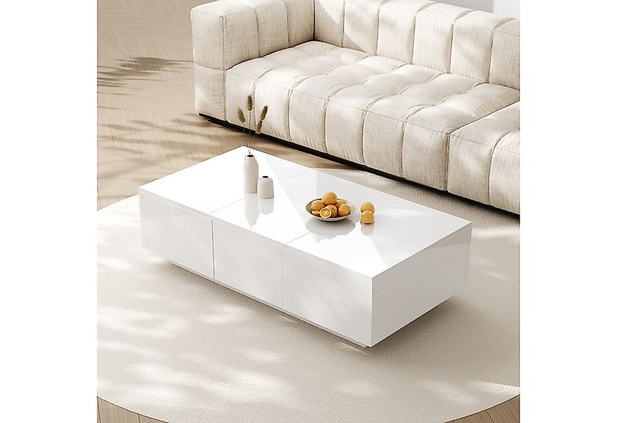 REDOM Couchtisch Kaffeetisch Weiß Hochglanz – Moderne Möbel mit 2 Schublade günstig online kaufen