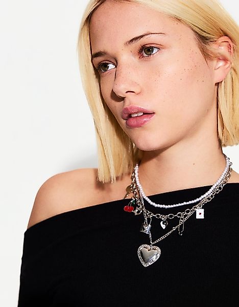 Bershka 3er-Pack Halsketten Mit Anhänger Damen Silber günstig online kaufen