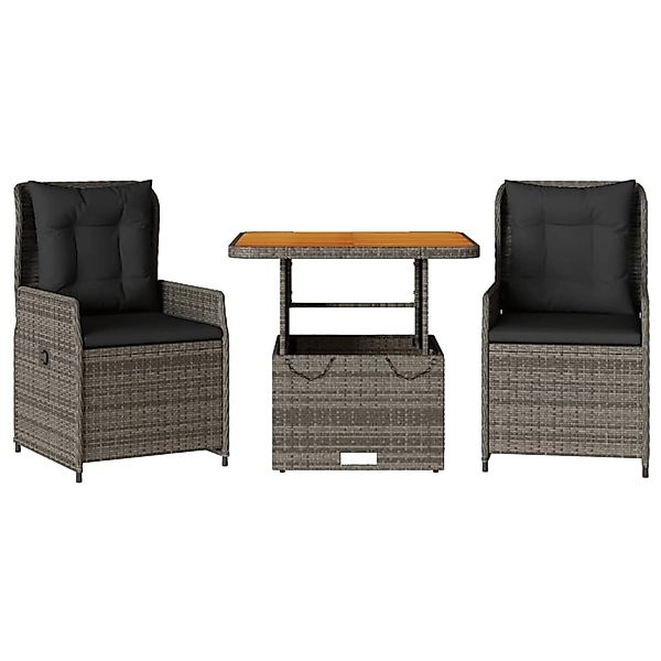 vidaXL 3-Tlg Bistro-Set mit Kissen Grau Poly Rattan 3262768 günstig online kaufen