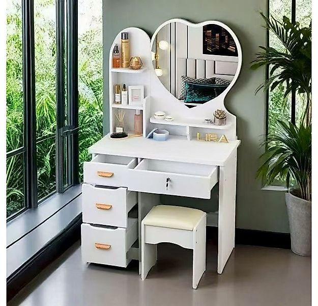 habeig Schminktisch mit Hocker Kommode 125x80cm abschließbar 4 Schubladen, günstig online kaufen