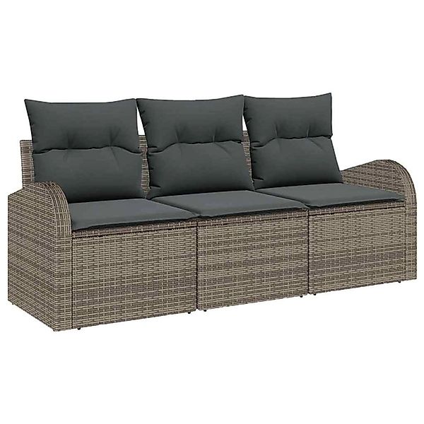 vidaXL Garten-Sofa-Set mit Kissen 3-Tlg Grau Poly Rattan 3354568 günstig online kaufen