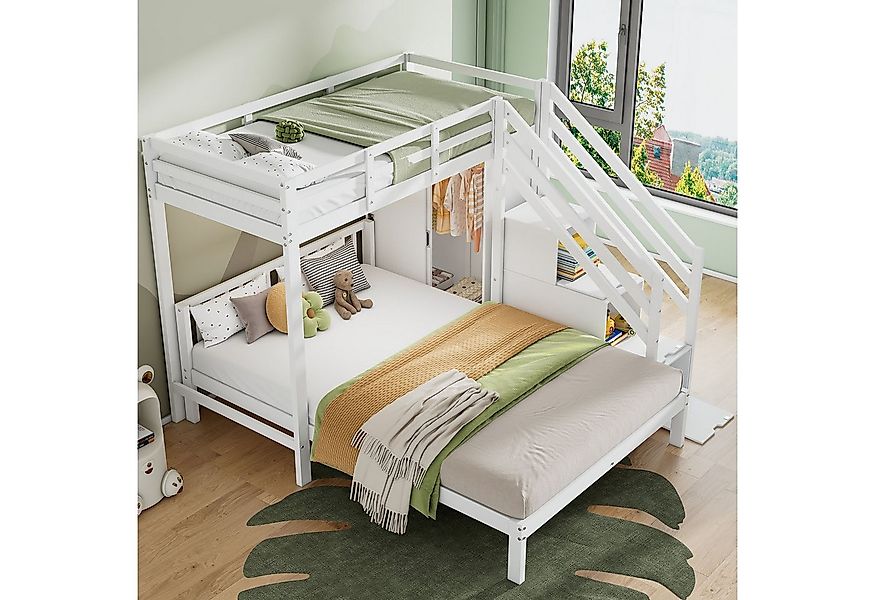 Flieks Etagenbett, Kinderbett 90x200cm+140x200cm mit Stauraumtreppe und Kle günstig online kaufen