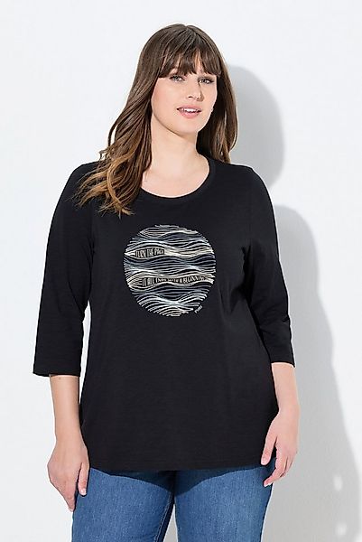 Ulla Popken T-Shirt Shirt Motivdruck Rundhals 3/4-Arm Biobaumwolle günstig online kaufen